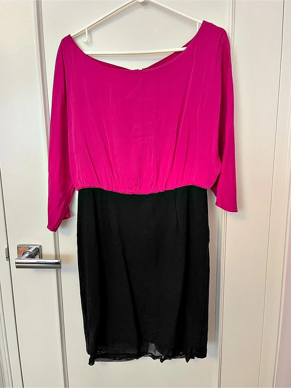 alice + olivia Color Block silk Mini Dress in Pink & Black